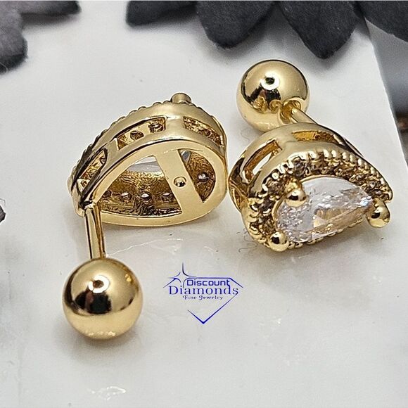 Dainty White Diamond Teardrop 18K Yellow Gold Earrings on 925 Silver - Picture 7 of 8